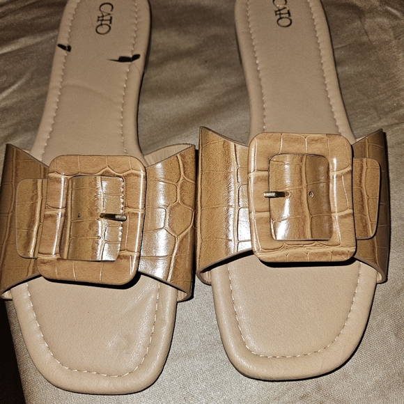 Cato faux crocodile print slide sandals, adjustable buckle, size 11 women. - Picture 2 of 5